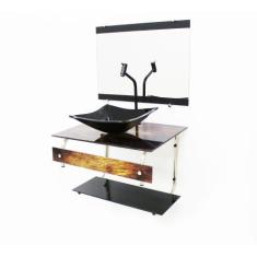 Gabinete de vidro para banheiro 60cm it inox com cuba quadrada - madei