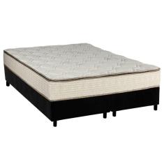 Cama Box Queen: Colchão Molas Bonnel Luckspuma Montreal Spring + Base Crc Suede Black(158X198)