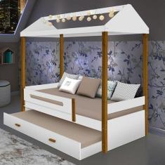 Cama Solteiro Sara Branca Mel Com Cama Auxiliar E Led