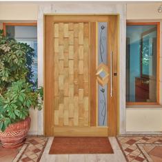 Kit Porta De Madeira Pivotante 210X110Cm Batente 14Cm Fechadura 803 Eucalipto