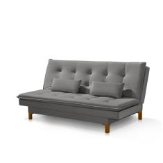 Sofá Cama Bangkok Costura Capitonê Sofisticado Em Madeira Cor cinza