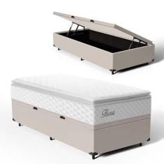 Cama Box Baú com Colchão de Molas Ensacadas Pillow Top Flora Solteiro 