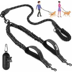 Lukovee Coleira dupla para cães, sem emaranhamento, giratória de 360°, guia refletiva resistente com duas alças acolchoadas, divisor duplo para cães, confortável com absorção de choque, treinamento de