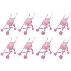 Carrinho De Boneca Rosa Passeio Infantil Presente Lembrancinha - Kit 8 Unidades