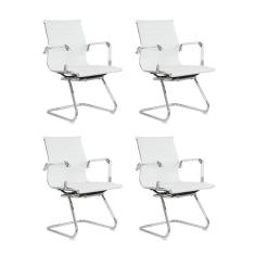 Kit com 4 Cadeiras Esteirinha Presidente Escritório Fixa Branco