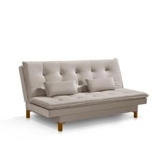 Sofá Cama Bangkok Reclinável Em Madeira Resistente Veludo Cor bege