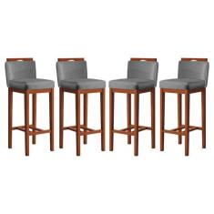 Kit 4 Banquetas Média para Bancada Ilha 38x92 Cm Líbia Madeira Maciça 