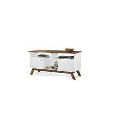 Rack Para TV Amsterdã Branco Com Madeira  Tebarrot Móveis