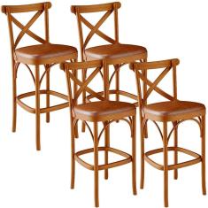 Kit 04 Banquetas Altas Cozinha Bancada Bar Sala Jantar Estofada ávila L02 Couríssimo Camel - Lyam