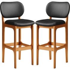 Kit 02 Banquetas Alta Para Cozinha Madeira Fixa Betta L02 Imbuia Couríssimo Preto - Lyam Decor
