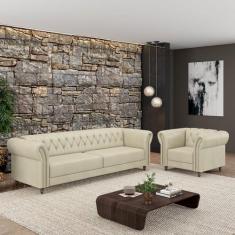Conjunto Sala de Estar 1 Sofá Living 220cm e 1 Poltrona Stanford Chest