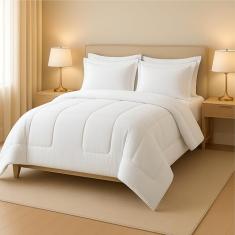 Jogo de Cama Casal Com Edredom Lençol Fronha Função Cobre Leito e Cobertor (Branco)