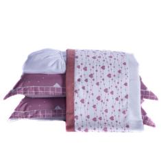 Jogo de Cama Afrodite Branco e Rosê Casal Padrão 04 Peças Percal 200 F