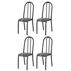 Kit 4 Cadeiras 056 América Cromo Preto/listrado - Artefamol