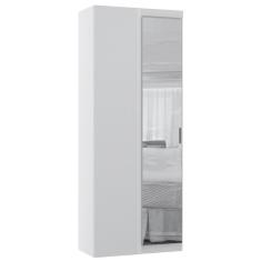 Guarda Roupa De Canto Reto Modulado 90cm 1 Porta Com Espelho Alpes Luciane Móveis Branco Pf