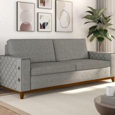 Sofá Living Vintage 3 Lugares 225cm em Linho Áspen Arte Cúbica Estofados Cinza