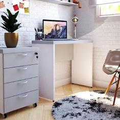 Mesa de Escritório Natus 40mm 90 cm 42 cm Bramov Móveis Branco/cinza Cristal