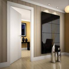 Kit Porta de Madeira 210x80cm Lisa Laqueada Esquerda Moldufama Branco