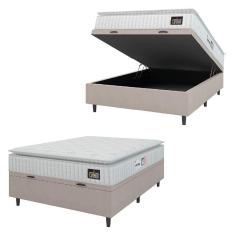Cama Box Baú Colchão Casal Espuma D33 Vangogh Pillow Top 138x70cm Branco/bege Hellen Branco