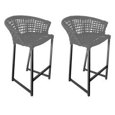 Kit 2 Banquetas Reis em Corda Náutica e Base em Alumínio Preta para Área Gourmet - Externa Preta