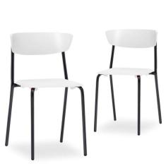 Kit 02 Cadeiras Fixa Base Preta Empilhável Bit  F02 Branco - Lyam Deco
