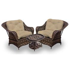 Conjunto de Poltronas Fibra Sintética Nairóbi - 2 Poltronas + 1 Mesa Centro - Tecido Duna Deserto