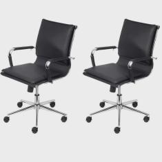 Kit 2 Cadeiras para Escritório Diretor Design Italiano Estofada em Corino 3304