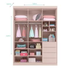 Guarda Roupa Infantil Pietra 3 Portas e 4 Gavetas Rosê - PR Baby, Rosê