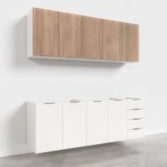 Cozinha Modulada 4 Peças Sem Tampo 2 Aéreos E 2 Balcões Ipanema Cabecasa Madeiramadeira Acácia/Branco