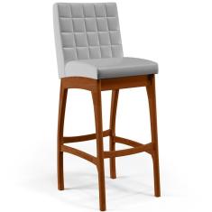 Banqueta Alta Mila L02 Plástico Assento Estofado Base Fixa Encosto com Apoio Cinza para Cozinha