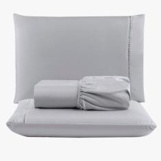 Jogo De Lençol Peletizado 400 Fios King 3 Peças - Casa - Hotel - Pousada - Cinza