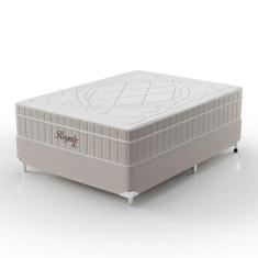 Cama Box Casal Royale com Colchão Casal Molas Ensacadas Bege e Branca 