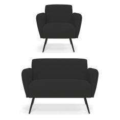 Sofá Namoradeira com Poltrona Pés Palito de Ferro Bruna Veludo D01 - D