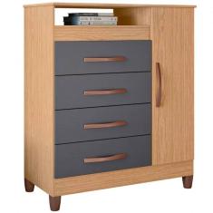 Cômoda Turquesa 1 Porta Bater 4 Gavetas Albatroz