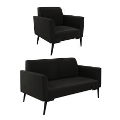 Sofá Namoradeira com Poltrona Pés Villach Marisa Suede Preto D03 - D?Rossi