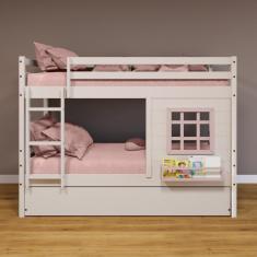 Treliche Infantil Com Janela Madeira Maciça Branco/ Rosa Housin