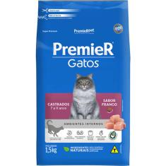 Ração Seca Premier Pet Ambientes Internos Frango 7 a 11 Anos para Gatos Castrados - 1,5 Kg