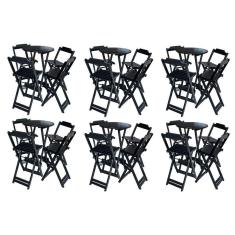 Kit 6 Jogos De Mesa Bistrô De Madeira Com 4 Cadeiras Dobravel Preto - Preto