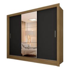 Roupeiro 3 Portas Casal Com 3 Espelhos Aurora Bore/pret - M. Arapongas