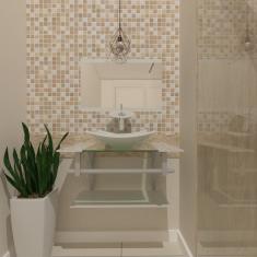 Gabinete de Vidro 60cm Inox com Cuba Quadrada Branco