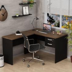 Mesa De Escritório em L 120x150cm com Gaveta Tampo 30mm Nogal