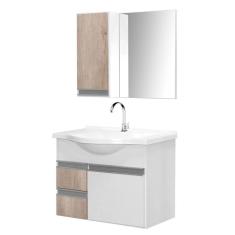 Gabinete De Banheiro Com Espelheira Kit Boa Vista 60cm Cor:branco-barrique