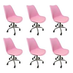 Kit 6 Cadeiras para Escritório Secretária Decorativa Eames Chicago Rosa