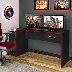 Escrivaninha 1 Gaveta Gamer Artely, Preto com Vermelho