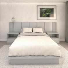 Cama Queen e Cabeceira com 2 Mesas Laterais MDF Sob Medida - Casa Lar 