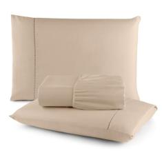 Jogo De Lençol Queen 3 Pçs Percal 300 fios - JGM, Cáqui