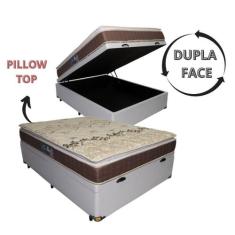 Cama Base Box com Baú Queen+ Colchão de Espuma D28 Dupla Face - PILLOW