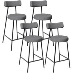 Kit 04 Banquetas Baixa Para Cozinha Sala De Jantar Bar Bancada Milão L02 Linho Cinza Escuro
