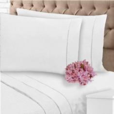 Jogo de Lençol Casal 400 Fios 4 Peças Ponto Palito com Lençol de Cima 