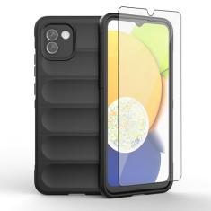 Asuwish Capa de celular para Samsung Galaxy A03 com protetor de tela de vidro temperado e TPU macio fino à prova de choque capa protetora de silicone acessórios A 03 03A Ao3 mulheres homens móveis